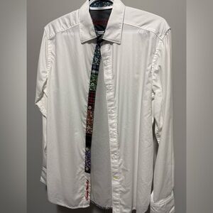 Robert Graham White Shirt with Colorful Patterned Placket